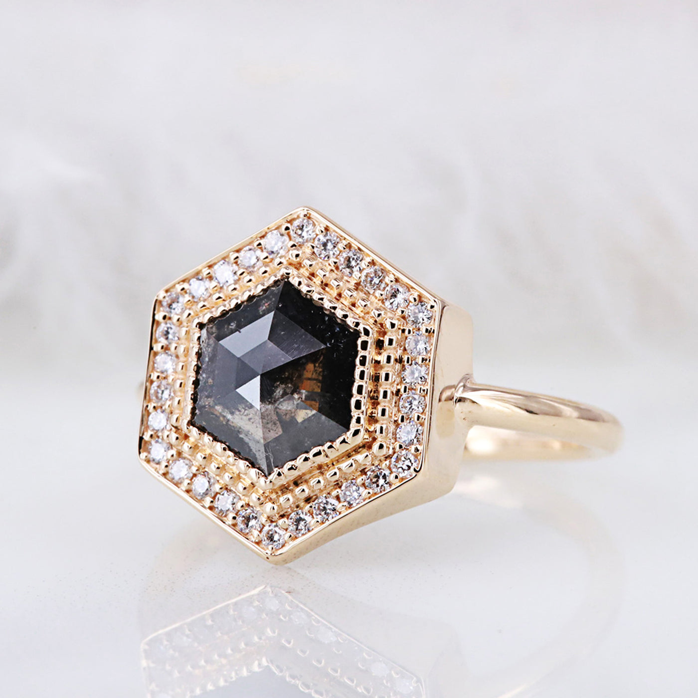 Salt and pepper hexagon diamond ring | Wedding Ring