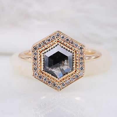 Salt and pepper hexagon diamond ring | Wedding Ring