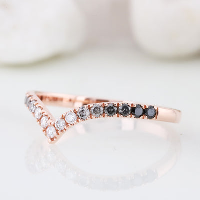 Wedding ring, Round diamond ring, Ombre brilliant round prongs setting, Light dark color salt and pepper