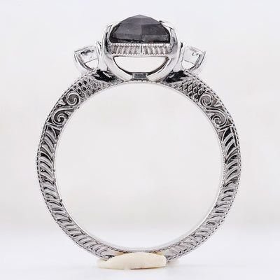 Eliza setting engagement ring, Salt and pepper hexagon diamond ring, High profile setting ring