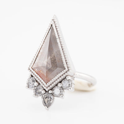 Salt and pepper Kite diamond ring, Bezel hammer setting band, Engagement Ring, 5 stone setting - Rubysta