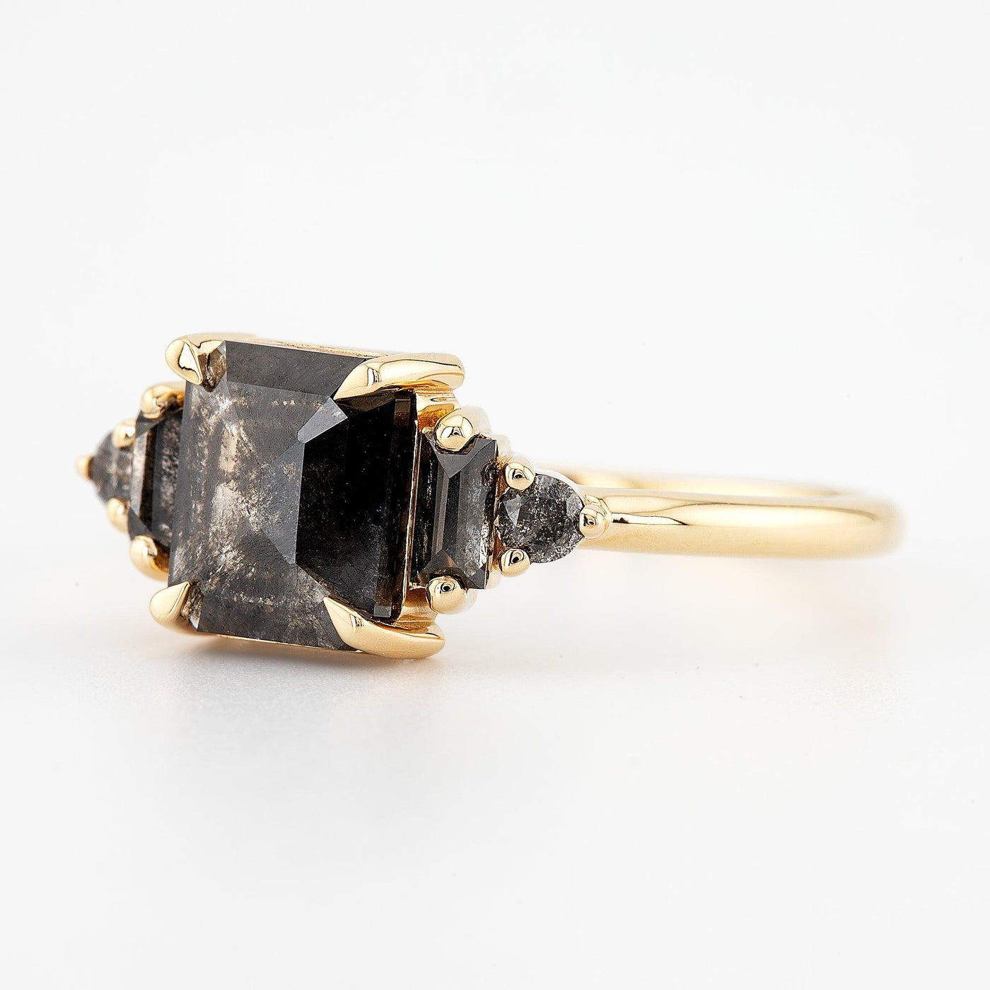 Salt and Pepper diamond Ring | Engagement Ring | Emerald Diamond Ring