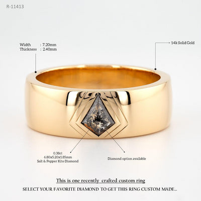 Salt and Pepper diamond Ring | Engagement Ring | Men's Ring | Kite Shape