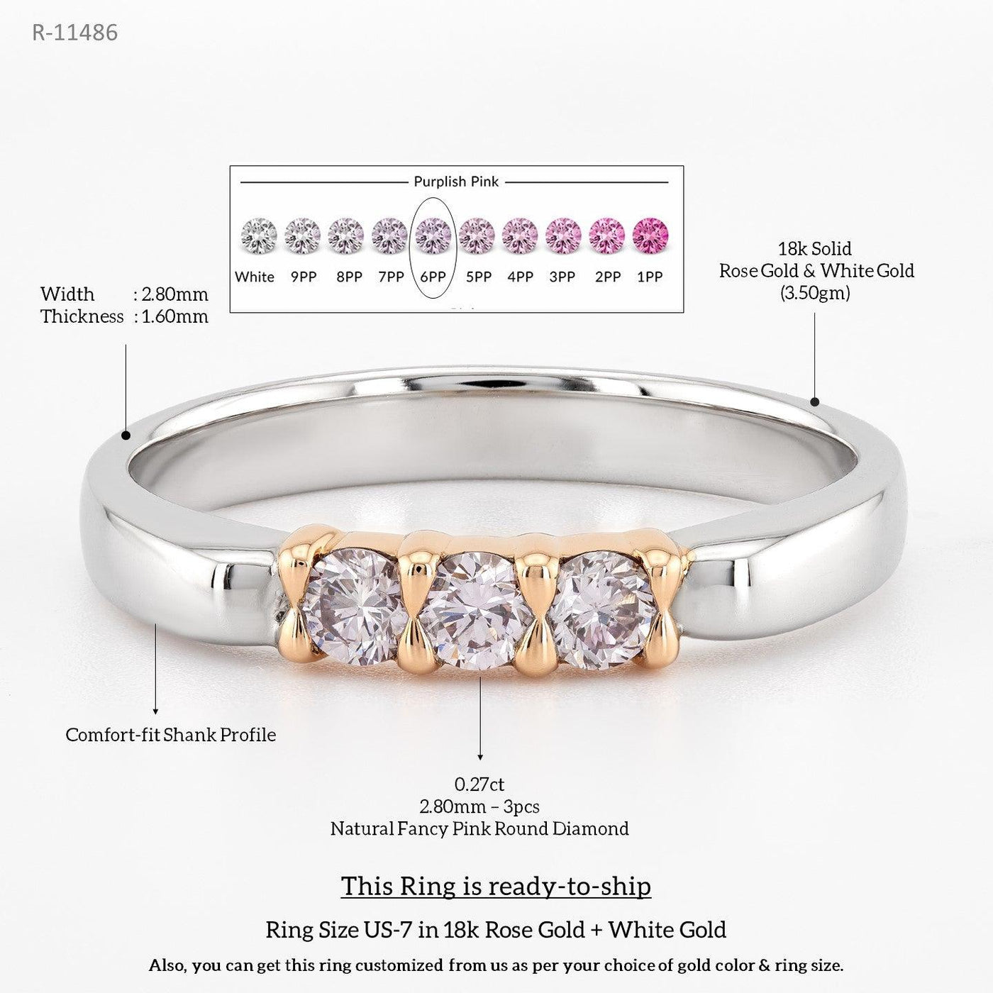 Natural Pink Round Diamond Ring for wedding and engagement - Rubysta