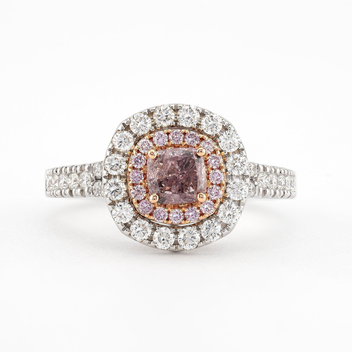 Vivid pink cushion cut engagement ring, Pink and white diamond ring - Rubysta