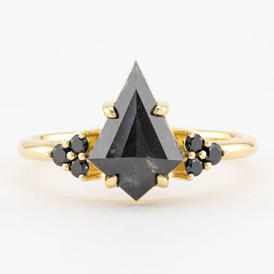 Engagement Ring Kite diamond ring with side stone black diamond eagle prongs setting - Rubysta
