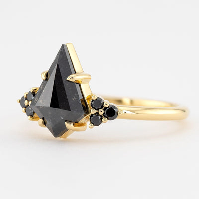 Kite diamond ring with side stone black diamond eagle prongs setting - Rubysta