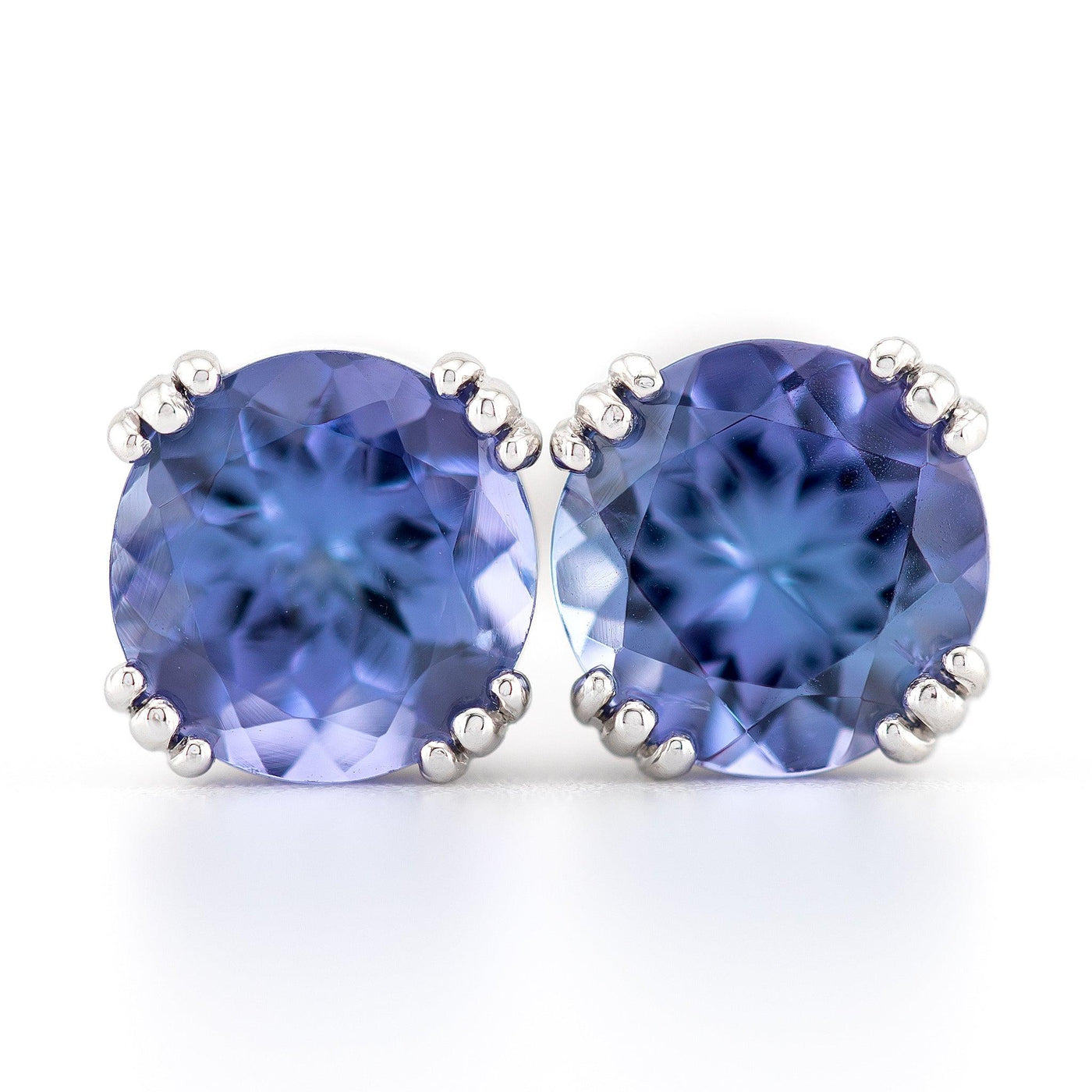 Round Shape Blue Tanzanite Earrings - Rubysta