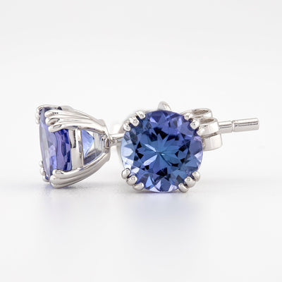 Round Shape Blue Tanzanite Earrings - Rubysta