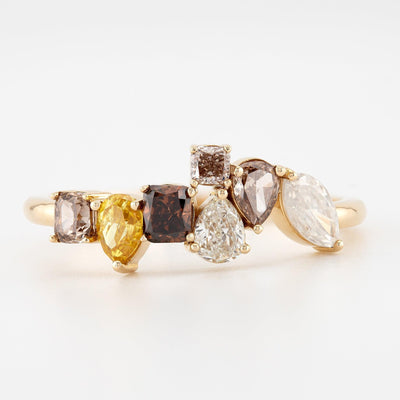 Unique Cluster Setting Natural fancy Color Yellow, Brown, White diamond ring - Rubysta