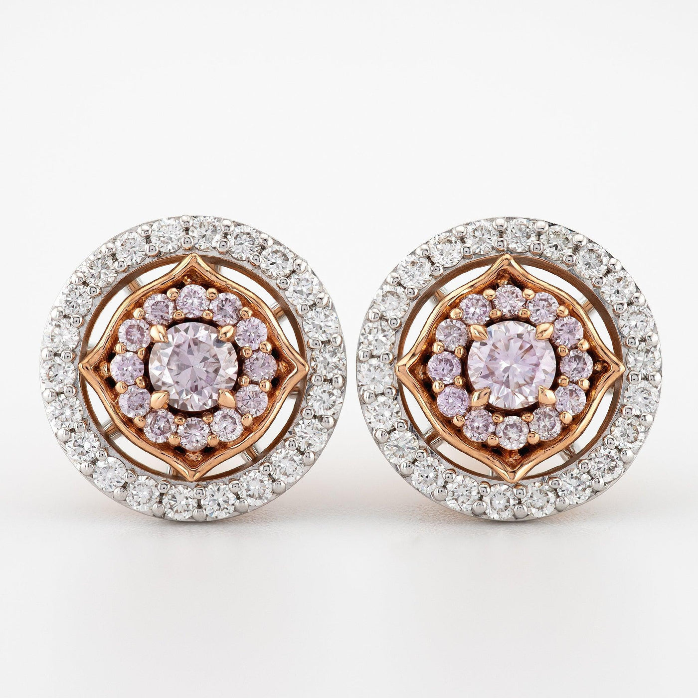 Natural Fancy Pink and white Diamond Earring Push Back Earring Round Cut Studs Violet Studs Unique Gift for Mom - Rubysta