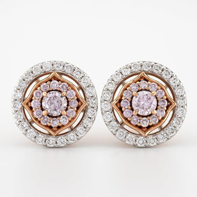 Natural Fancy Pink and white Diamond Earring Push Back Earring Round Cut Studs Violet Studs Unique Gift for Mom - Rubysta