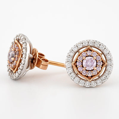 Natural Fancy Pink and white Diamond Earring Push Back Earring Round Cut Studs Violet Studs Unique Gift for Mom - Rubysta