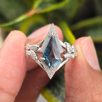 Vintage kite cut London blue topaz engagement ring white gold unique split shank engagement ring kite topaz ring for women anniversary ring