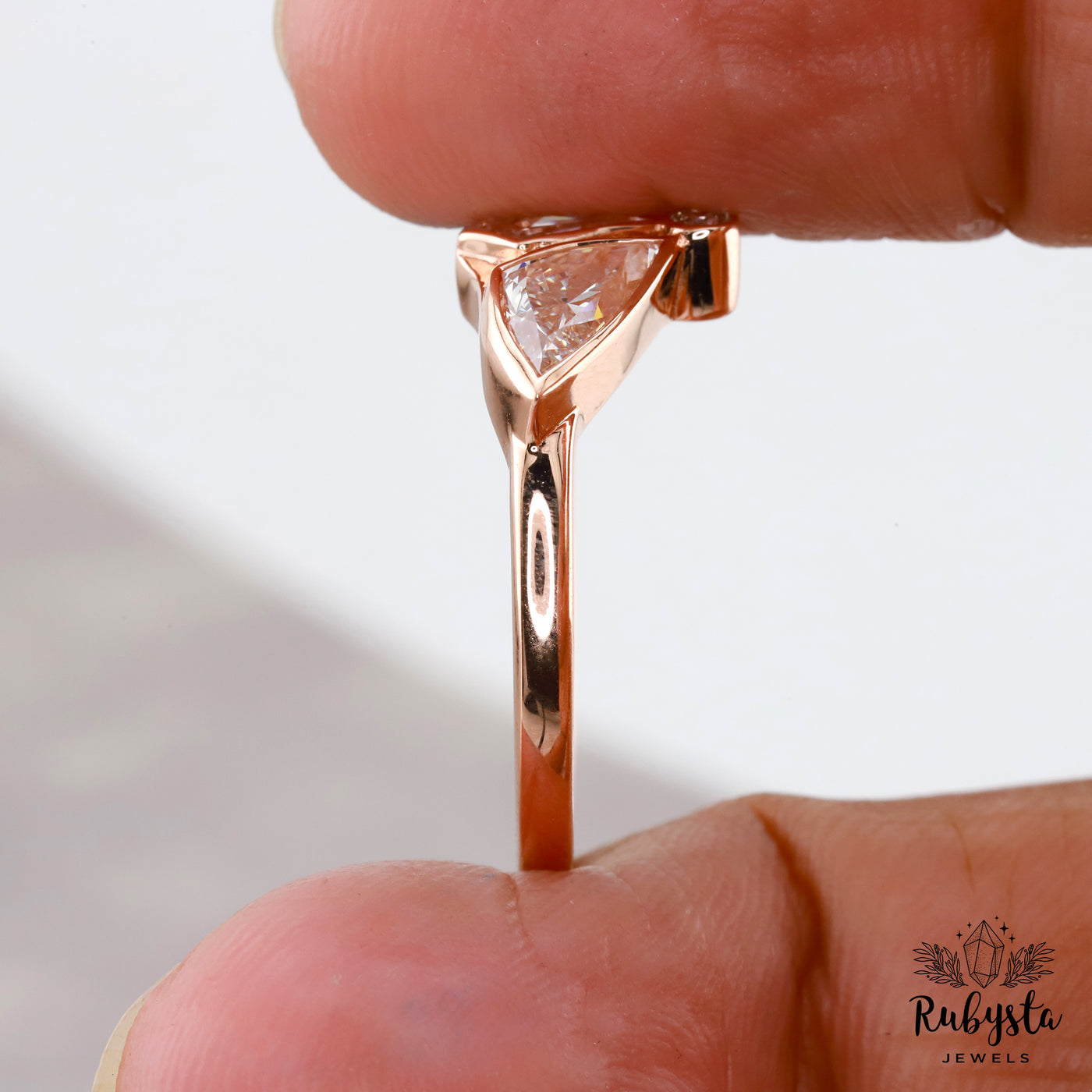 Lab Grown Diamond Ring with Kite, Trillion & Round Cuts | Art Deco Fan Design | 14K Solid Gold | Unique Engagement or Statement Ring