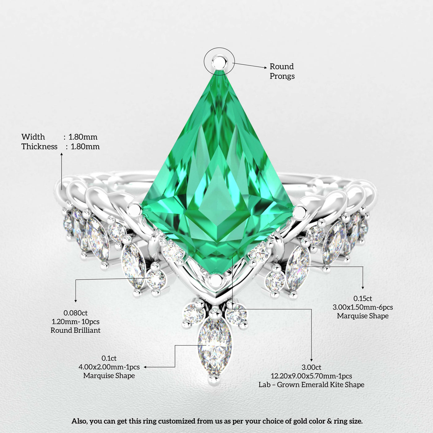 Kite Shape Green Emerald Ring | A Stunning Choice for Engagement or Romance