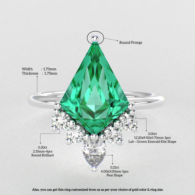 Green Diamond Kite-Shaped Emerald Ring | Perfect Engagement or Valentine’s Gift for Her