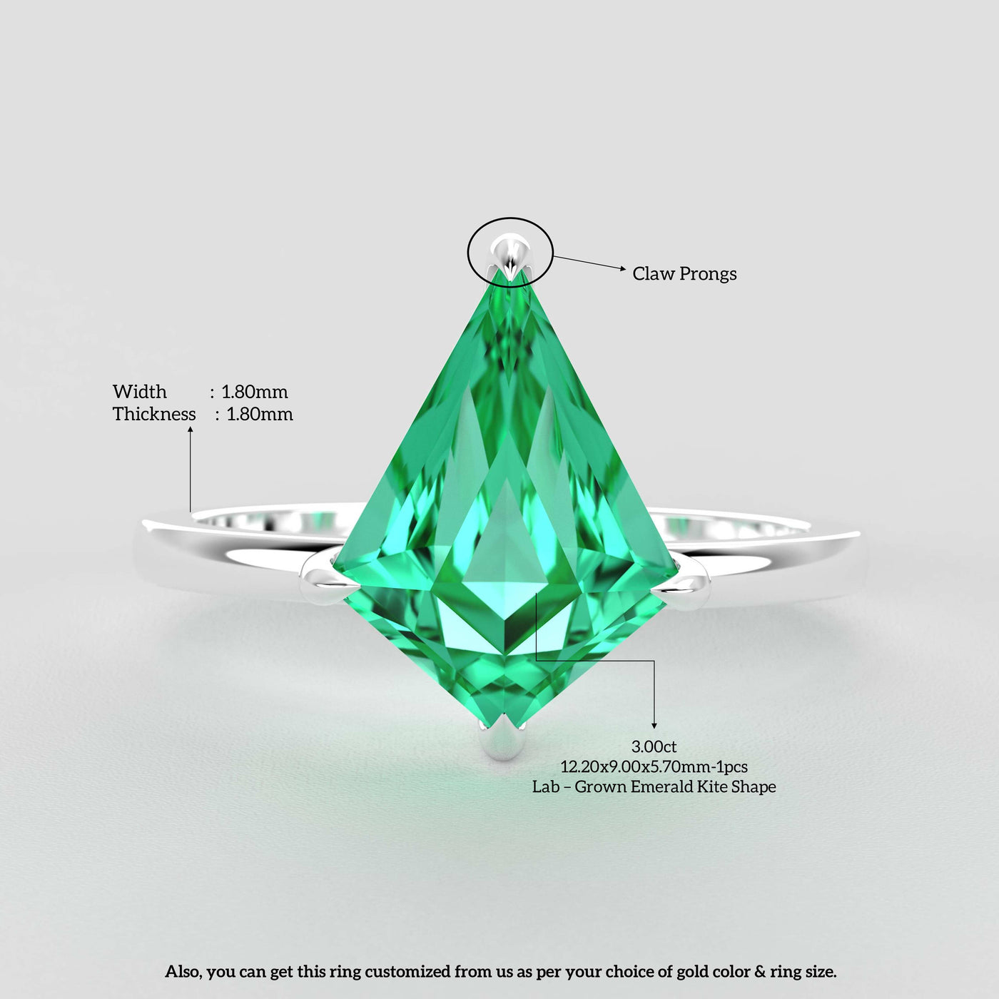 Bold Beauty: Green Emerald Kite Ring for Timeless Romance