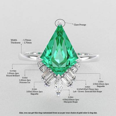 Green Emerald Kite Shape Symphony: A Perfect Mix of Princess, Baguette, and Marquise Shapes