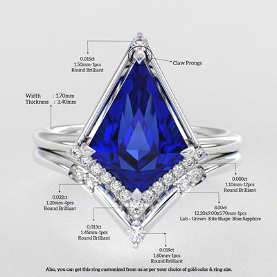 Eternal Elegance: Blue Sapphire Kite Shape Ring with Dazzling Round Brilliant Sparkle