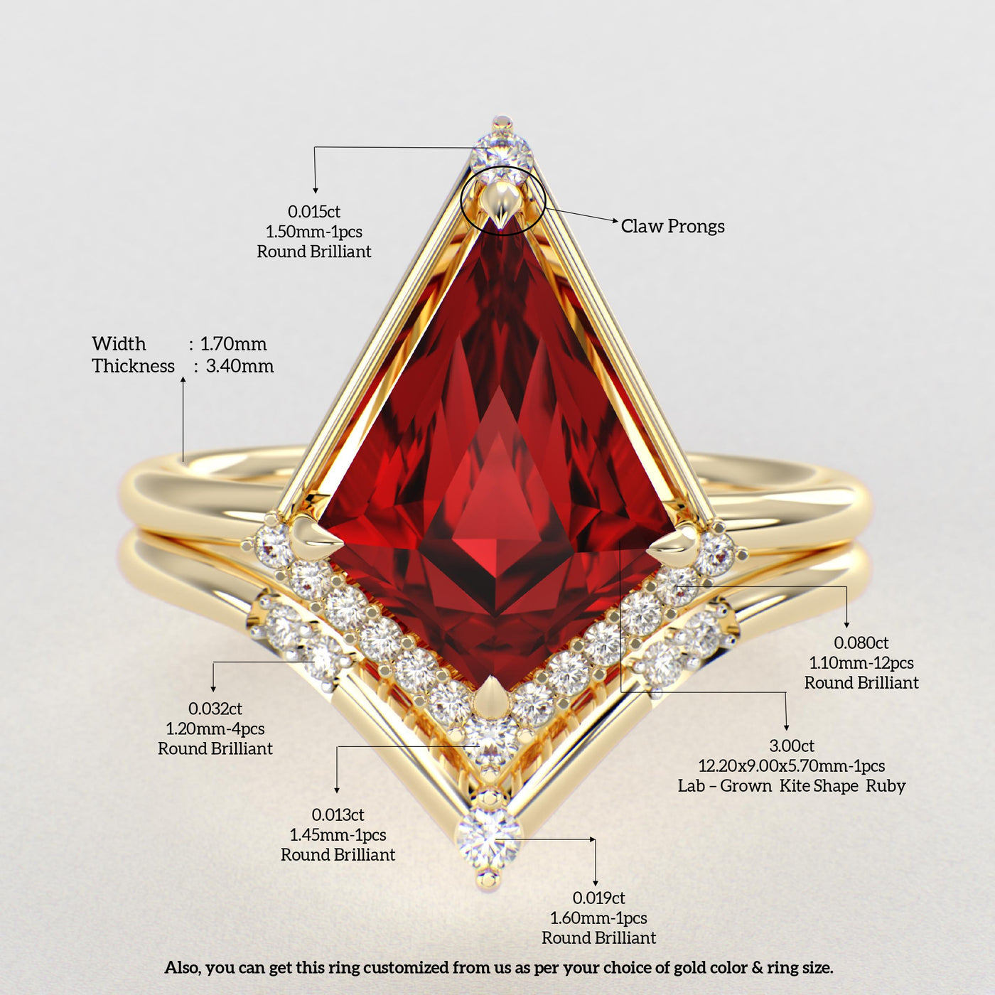 Eternal Elegance: Red Ruby Kite Shape Ring with Dazzling Round Brilliant Sparkle