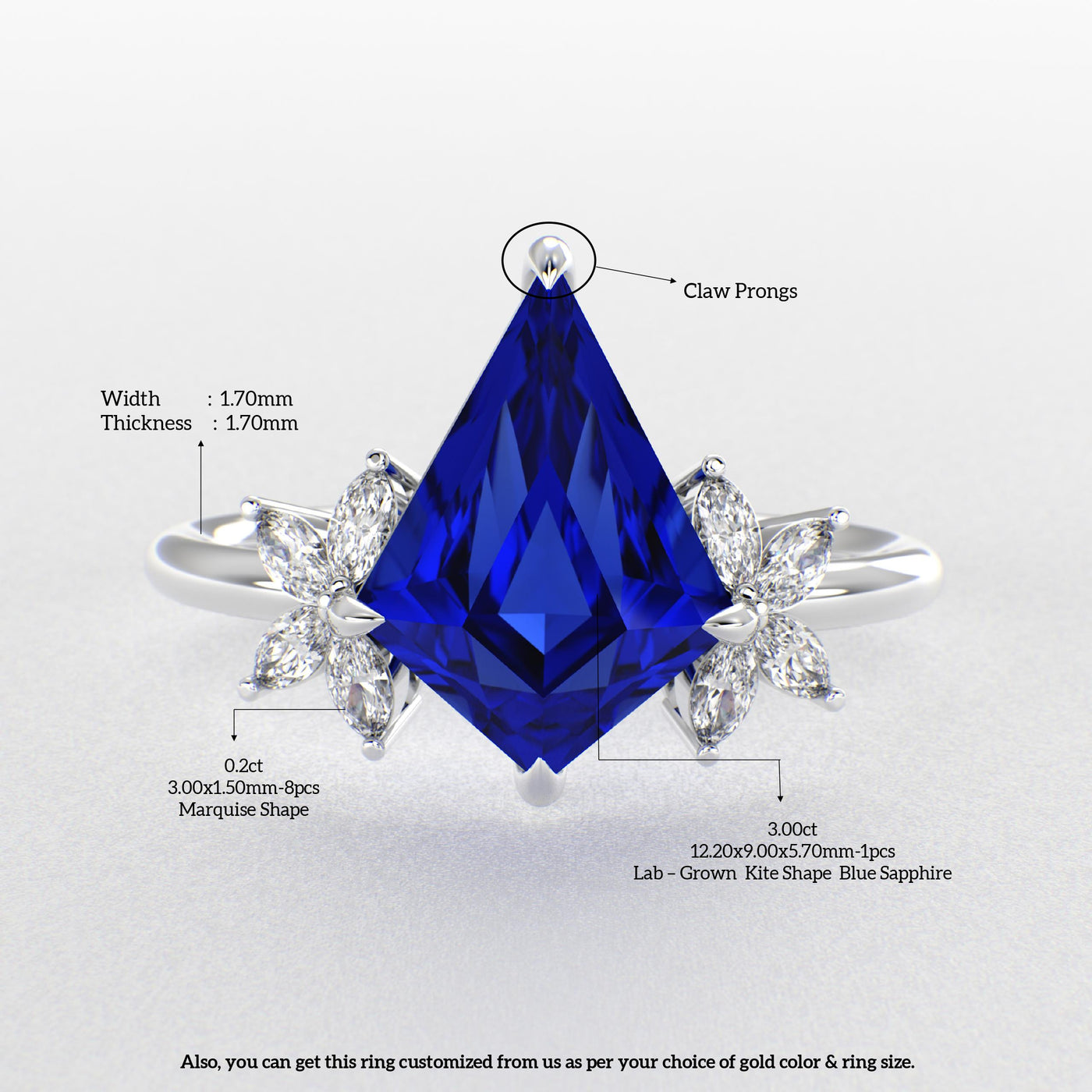 Blue Sapphire Kite Shape Ring: A Marquise-Enchanted Masterpiece