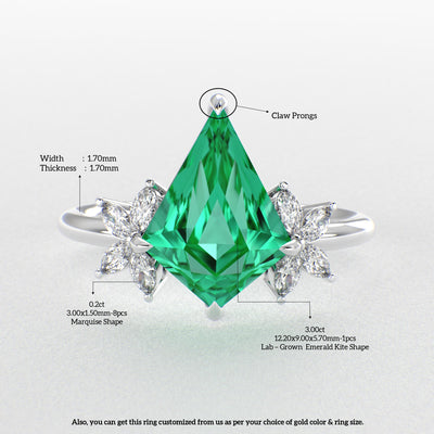 Green Emerald Kite Shape Ring: A Marquise-Enchanted Masterpiece