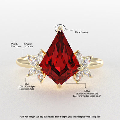 Red Ruby Kite Shape Ring: A Marquise-Enchanted Masterpiece