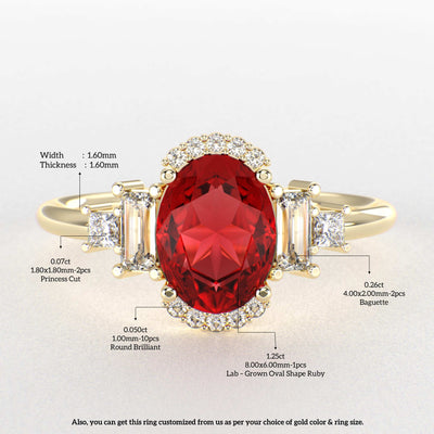 Red Ruby Magic: Oval, Baguette, and Princess Cut Diamonds in Perfect Harmony