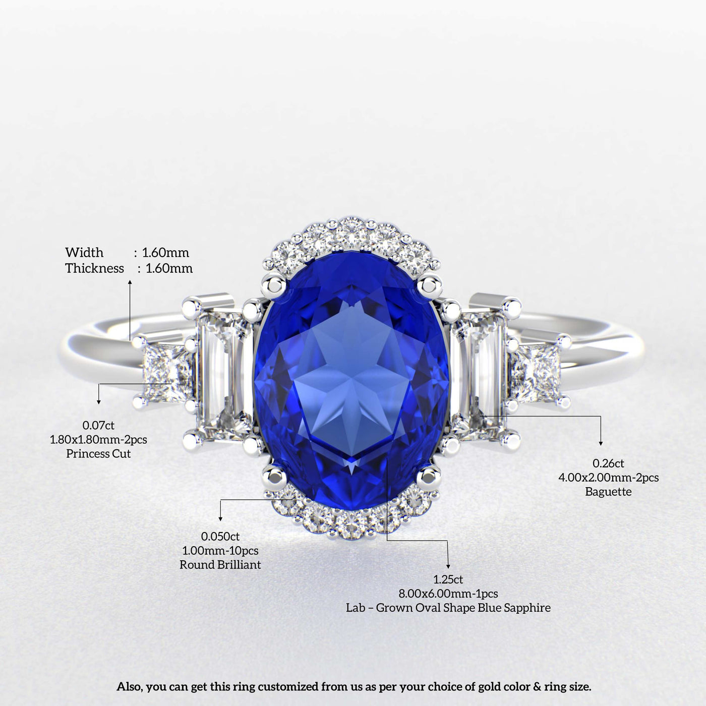 Blue Sapphire Magic: Oval, Baguette, and Princess Cut Diamonds in Perfect Harmony