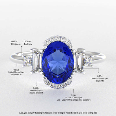 Blue Sapphire Magic: Oval, Baguette, and Princess Cut Diamonds in Perfect Harmony