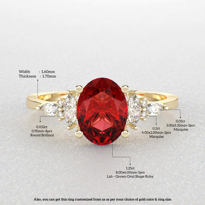 The Royal Blend: Red Ruby and Oval, Marquise, and Round Diamonds