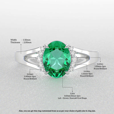 Gleaming Oval & Round Green Emerald Ring with Brilliant Sparkle