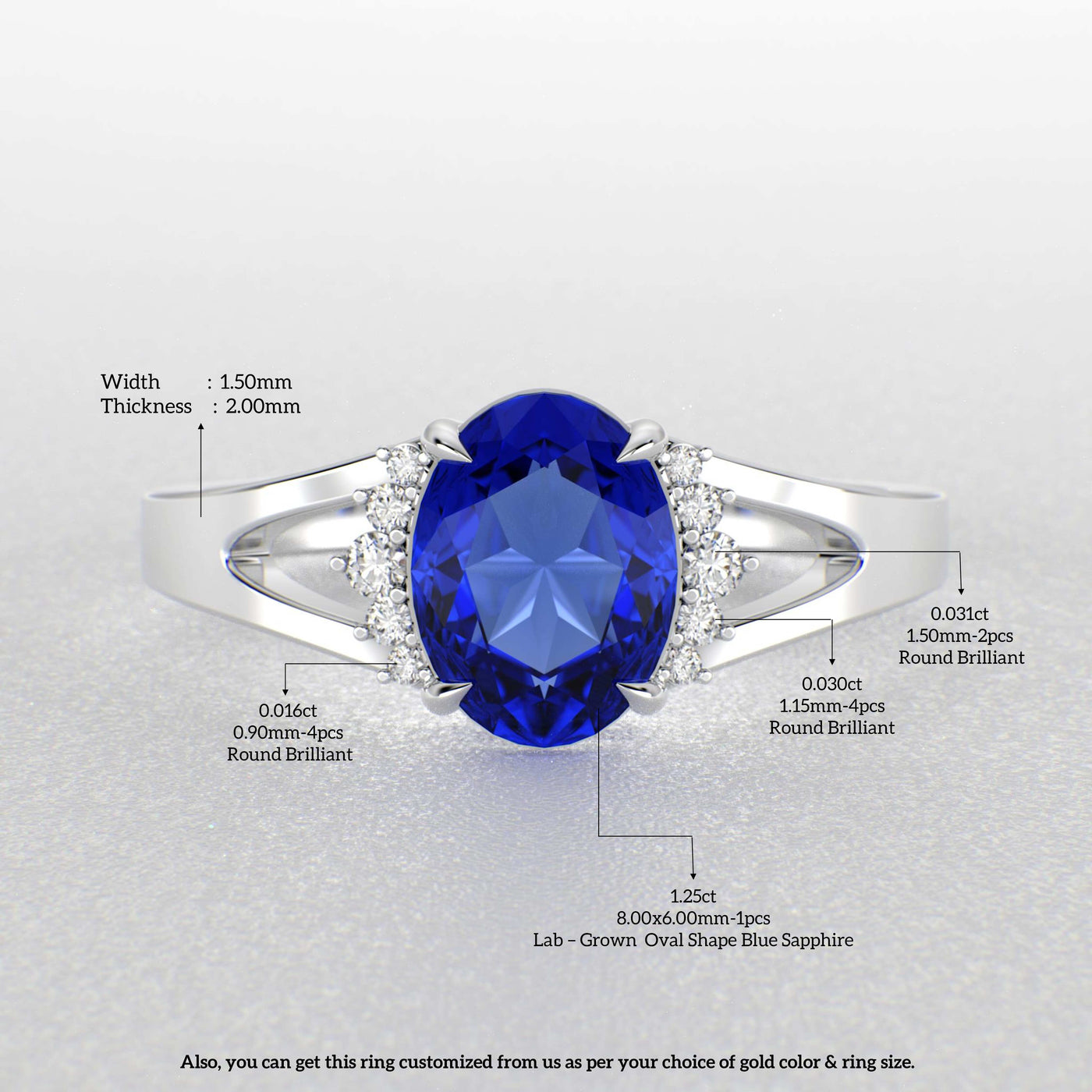 Gleaming Oval & Round Blue Sapphire Ring with Brilliant Sparkle