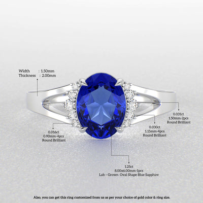 Gleaming Oval & Round Blue Sapphire Ring with Brilliant Sparkle