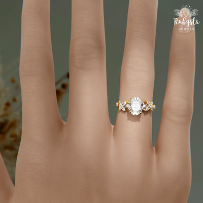 Oval Lab Grown Diamond Ring with Marquise and Round Brilliant Floral Accents