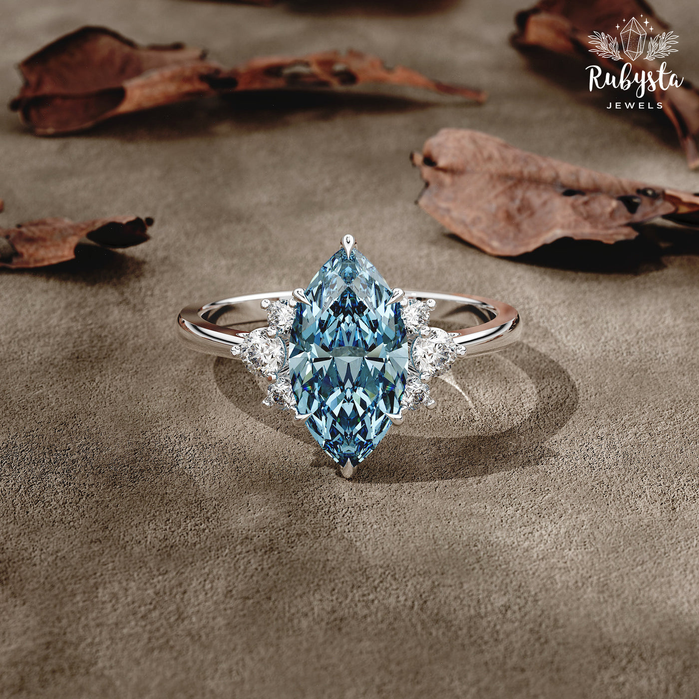 2.00 CT Blue Marquise Lab-Grown Diamond Engagement Ring – EF/VS Clarity, White Gold Customizable