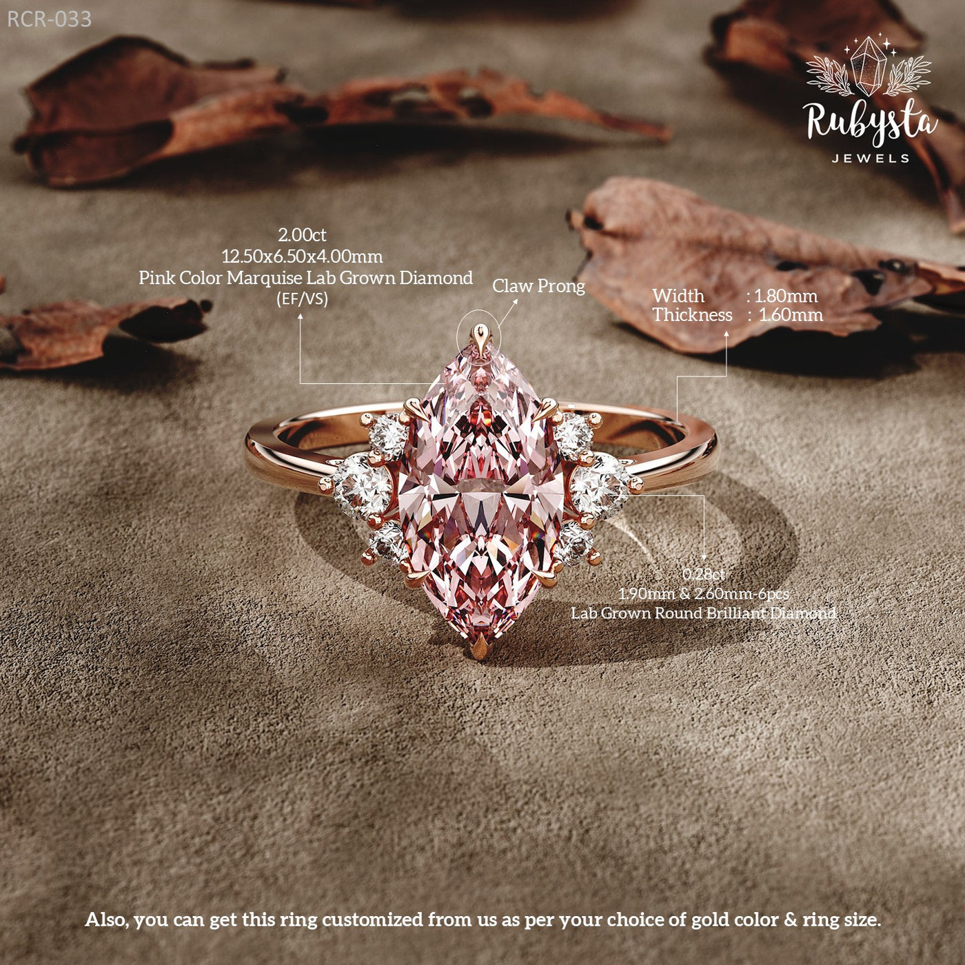 Blush Aurora – 2.00 CT Pink Marquise Lab-Grown Diamond Ring in Custom Solid Gold