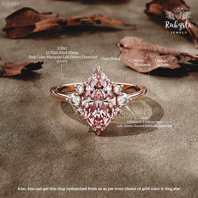 Blush Aurora – 2.00 CT Pink Marquise Lab-Grown Diamond Ring in Custom Solid Gold