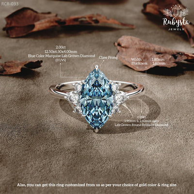 2.00 CT Blue Marquise Lab-Grown Diamond Engagement Ring – EF/VS Clarity, White Gold Customizable