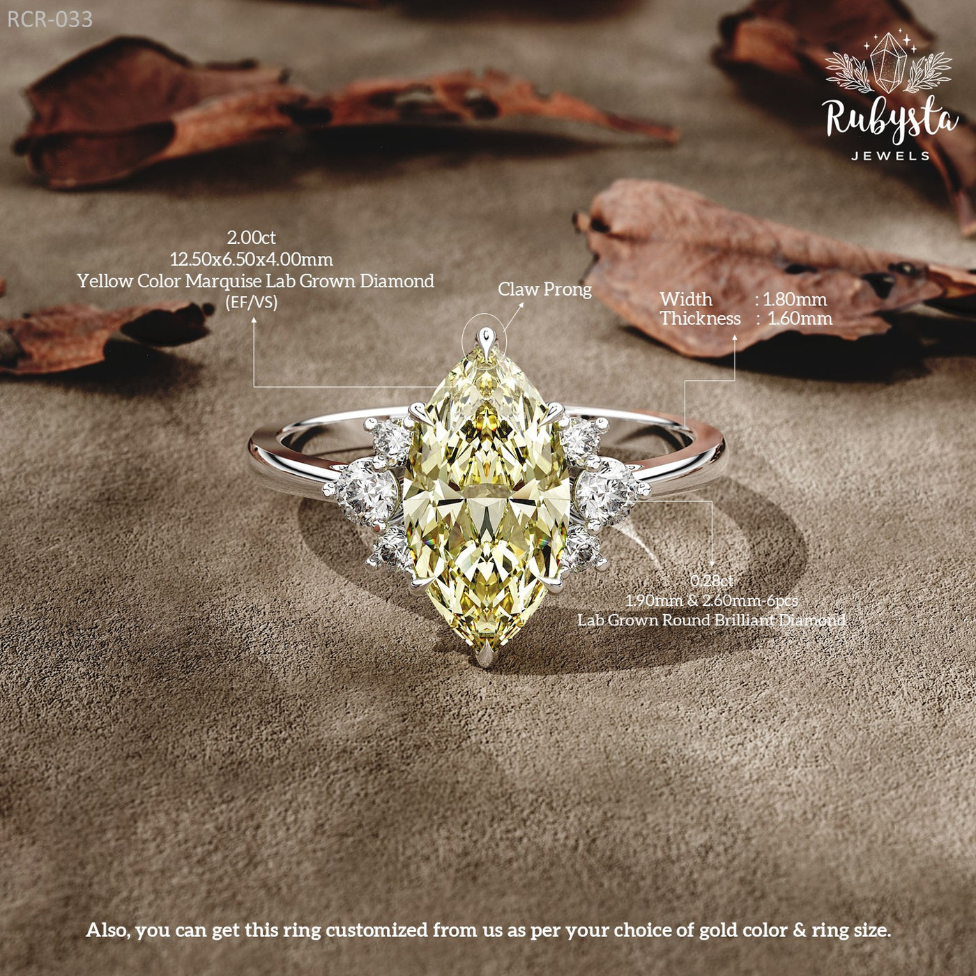 Golden Radiance – 2.00 CT Yellow Marquise Lab-Grown Diamond Ring in Custom Solid Gold