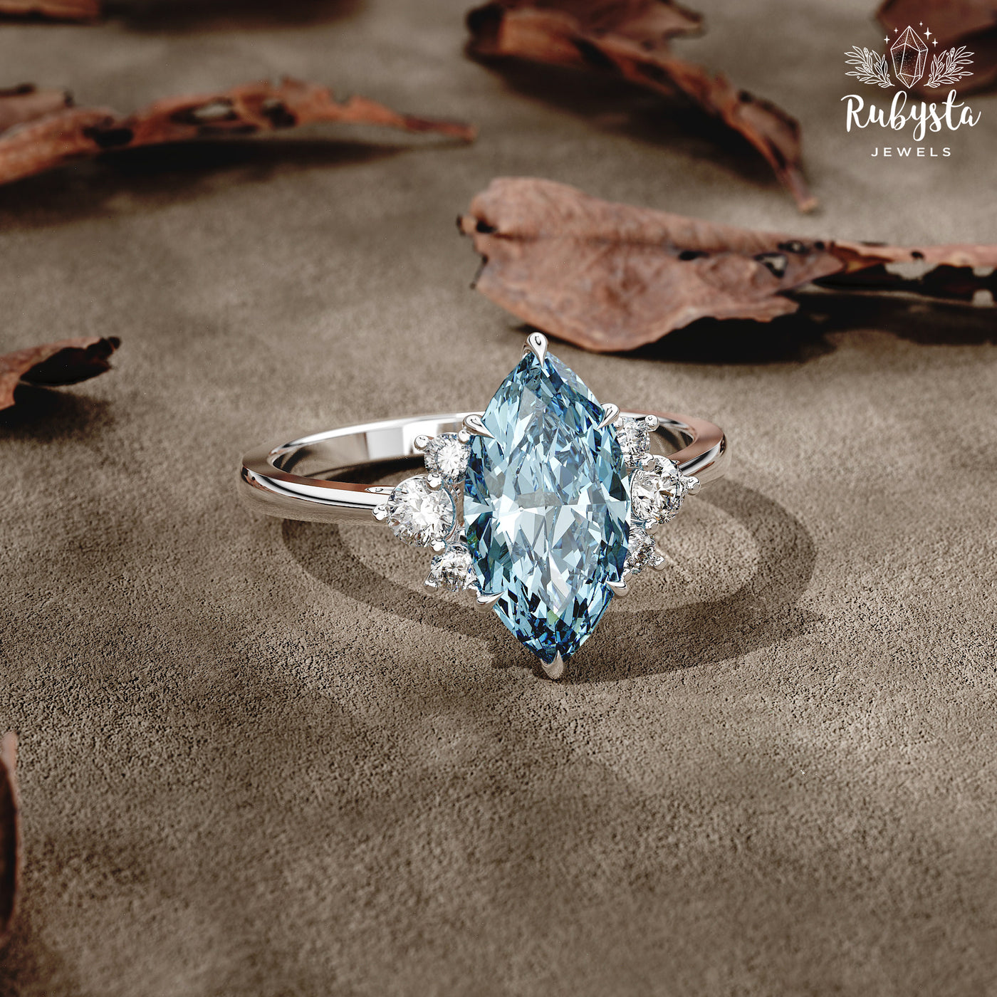 2.00 CT Blue Marquise Lab-Grown Diamond Engagement Ring – EF/VS Clarity, White Gold Customizable