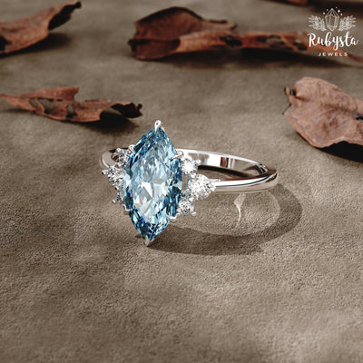 2.00 CT Blue Marquise Lab-Grown Diamond Engagement Ring – EF/VS Clarity, White Gold Customizable