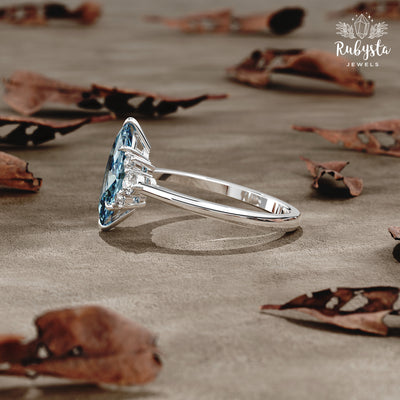 2.00 CT Blue Marquise Lab-Grown Diamond Engagement Ring – EF/VS Clarity, White Gold Customizable