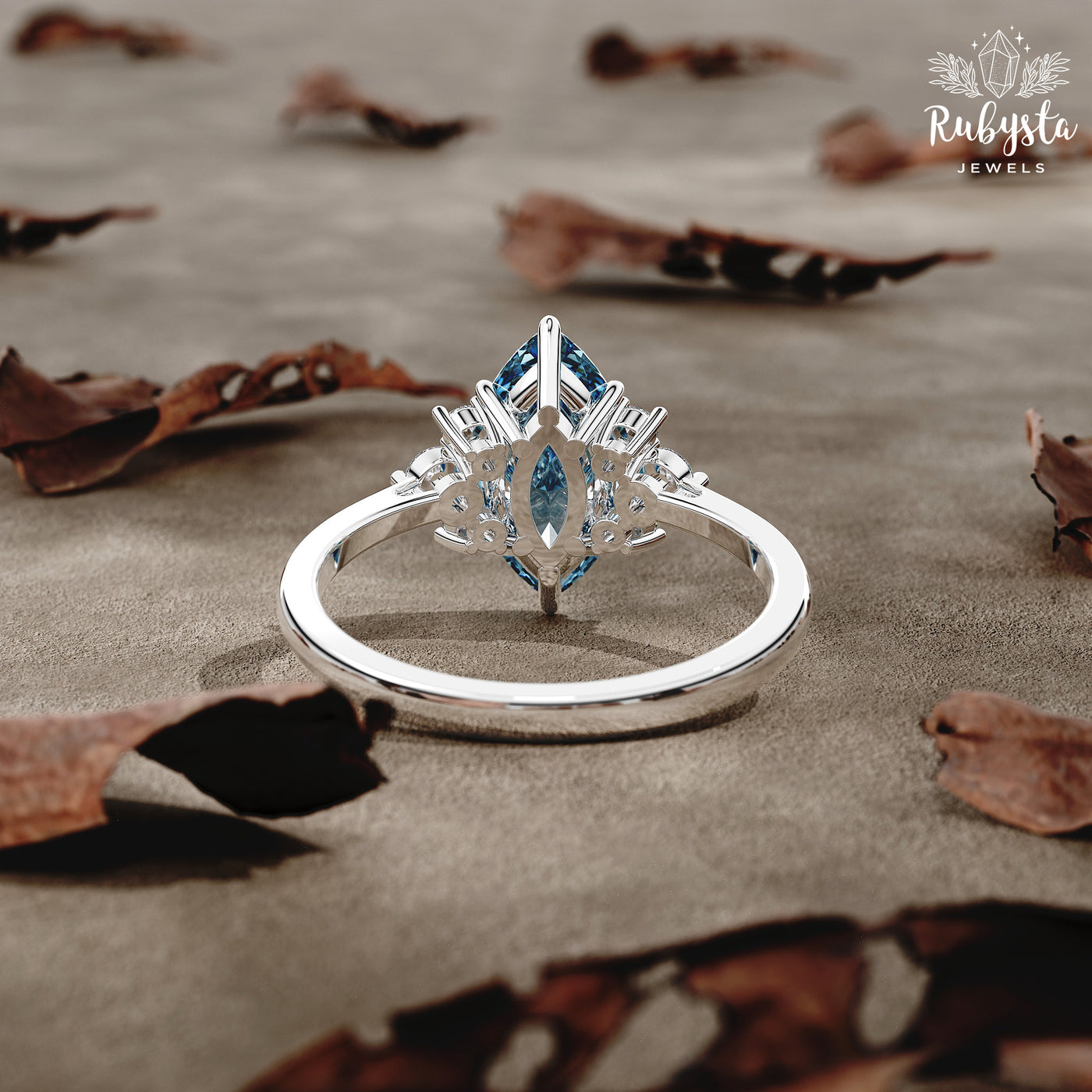 2.00 CT Blue Marquise Lab-Grown Diamond Engagement Ring – EF/VS Clarity, White Gold Customizable