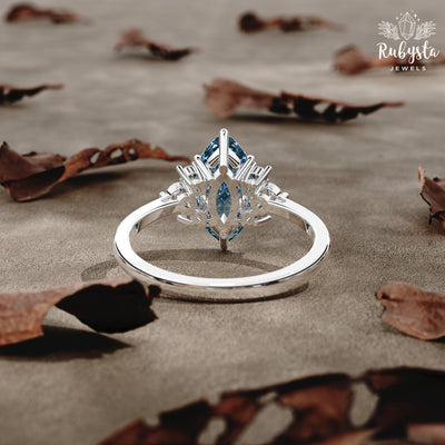2.00 CT Blue Marquise Lab-Grown Diamond Engagement Ring – EF/VS Clarity, White Gold Customizable