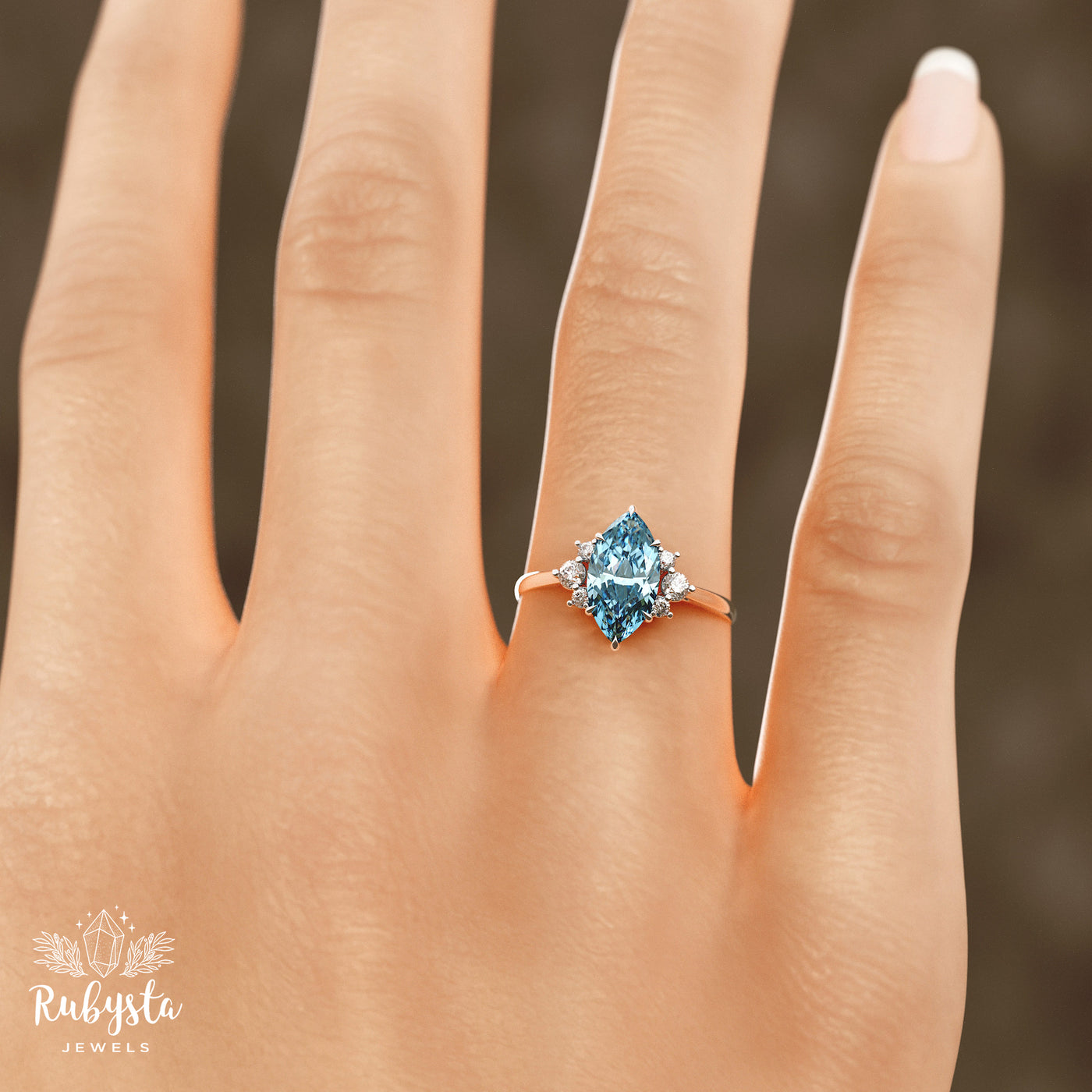 2.00 CT Blue Marquise Lab-Grown Diamond Engagement Ring – EF/VS Clarity, White Gold Customizable