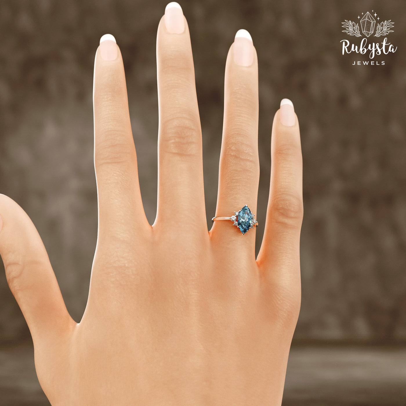 2.00 CT Blue Marquise Lab-Grown Diamond Engagement Ring – EF/VS Clarity, White Gold Customizable