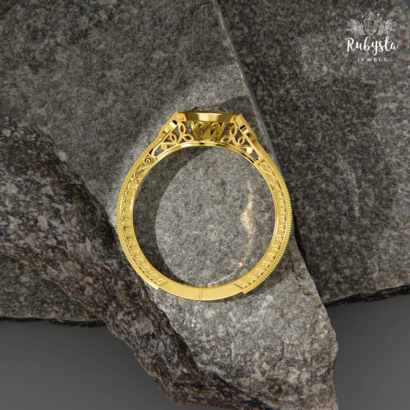 Marquise Ring – 1.50CT Bezel Marquise Diamond Band Unique Bezel Milgrain Bridal Jewelry