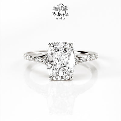 2.00ct Cushion Cut Diamond Ring | 14k Yellow Gold | Claw Prong | Round & Marquise Diamonds | Hidden Halo Engagement Ring